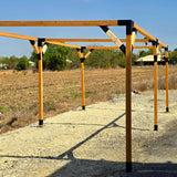 פרגולה עץ וברזל כפולה עם אלכסוני חיזוק