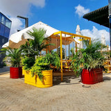 אדניות ברזל מגלוון אובליות מולטי טאנק צבועות במסעדה